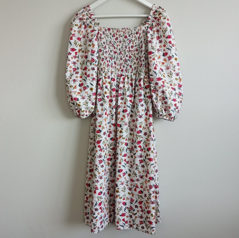J. Crew Smocked Puff Sleeve Poplin Midi Dress In Vintage Floral S